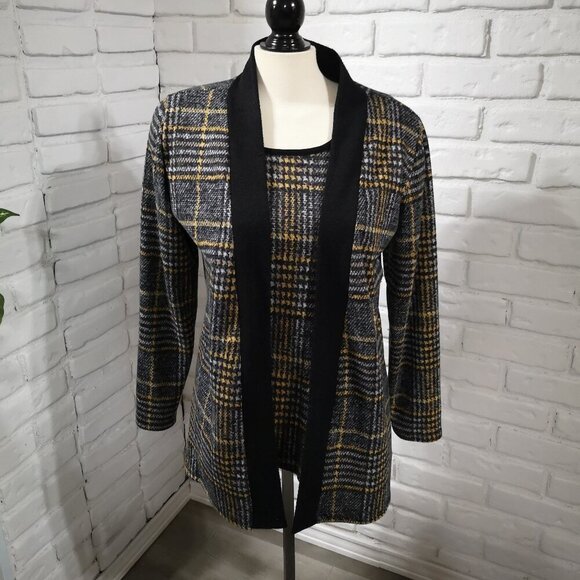 Julie Divina Ladies Size Small Lightweight Gold/Grey/Black Plaid Sweater Set 2pc - Picture 10 of 12